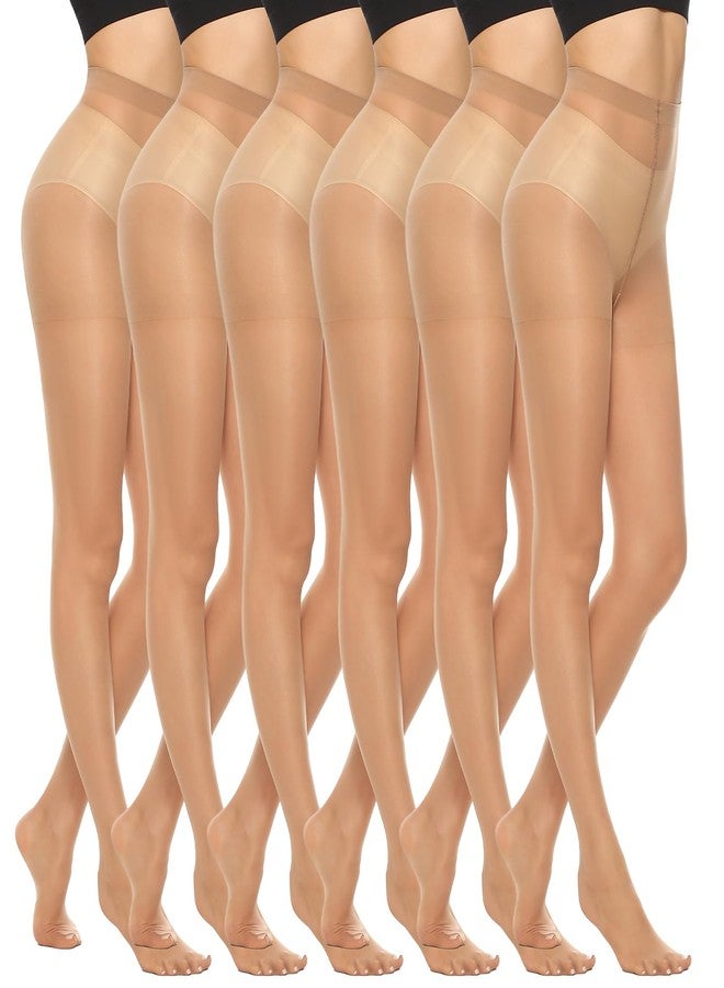 MANZI 6 Pairs 20D Women's Sheer Tights Ultra Thin High Waist Pantyhose Thigh Stockings, Natural M - Image 1